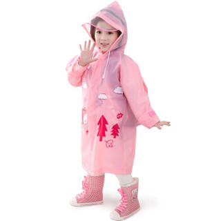 欣沁 儿童雨衣环保EVA带书包位学生背包防雨罩卡通大帽檐小孩雨披 XL码 粉色