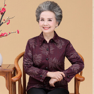 BANDALY 2019春季新品韩版女装中老年外套长袖印花复古衬衫外套上衣女 GZJS1080 红色 XXXL