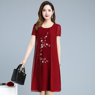 BANDALY 2019夏季女装新款连衣裙高端洋气收腰显瘦气质雪纺中年行长裙子 GZWHHH0350 红色 L