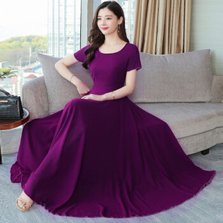 瑜珏（YuJue）雪纺连衣裙女 2019夏季新款韩版超仙流行裙子长款海边度假沙滩裙潮 ALEF961 深紫色 XL