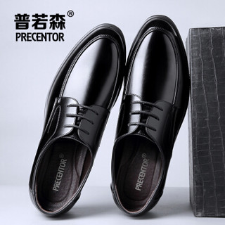 普若森（Precentor）皮鞋男休闲男士牛皮英伦低帮婚鞋系带耐磨商务鞋512 黑色 43