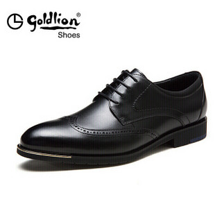 金利来（goldlion）男鞋正装鞋防滑耐磨布洛克时尚雕花鞋571740122ABA-黑色-38码