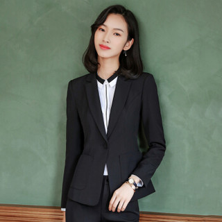 初申 职业装女装套装 时尚简约干练商务通勤小西装外套SWXZ187205-1单件黑色西服XXL