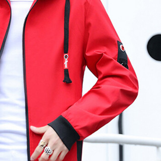 卡帝乐鳄鱼（CARTELO）夹克 2019春秋新款男士时尚休闲连帽长袖修身夹克外套509-H9002红色XL