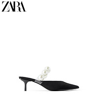 ZARA 女鞋 黑色人造珍珠饰细跟高跟穆勒鞋 12801510040