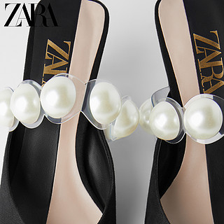 ZARA 女鞋 黑色人造珍珠饰细跟高跟穆勒鞋 12801510040
