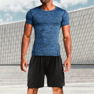 潮流假期 运动套装男健身服跑步短裤T恤薄款透气速干衣足球篮球短袖训练服 NZ9006-蓝色-短袖长袖四件套-L