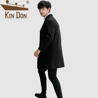 金盾（KIN DON）毛呢大衣 男2019秋冬新款休闲百搭韩版潮流翻领英伦风长款风衣 C312A-F10 黑色条纹 M