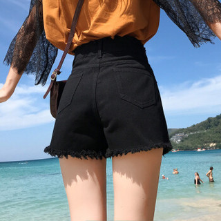 丽乔 2019夏季新款女装新品牛仔裤修身性感热裤韩版宽松高腰显瘦chic阔腿热裤 GZKLDXJ71728 杏色 28