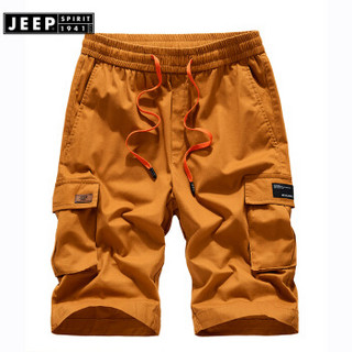 吉普 JEEP 短裤男多袋裤工装2019夏季裤子男五分裤潮流韩版休闲宽松中裤子纯沙滩裤JPL5566 橘黄色 XL