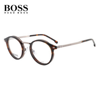 HUGO BOSS 眼镜架男士复古圆框玳瑁色近视镜商务休闲近视眼镜眼镜框BOSS 1056-086/22-48mm