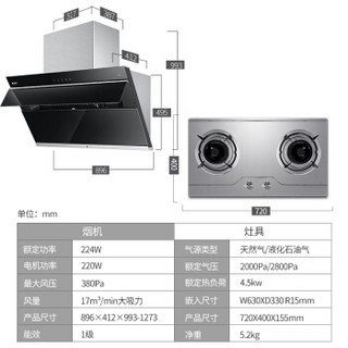 欧派 OPPEIN侧吸式抽油烟机燃气灶具套装 19立方米大吸力吸油烟机家用 E820J+QA202（液化气）