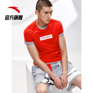 安踏 ANTA 官方旗舰 95928159 安踏短袖T恤夏季新款圆领针织衫棉运动短T男 A14066经典红 L(男175)