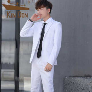 金盾（KIN DON）西装 男2019夏季新款青年潮流时尚休闲立领婚礼休闲西服套装 F5020-TZ821 白色 XL