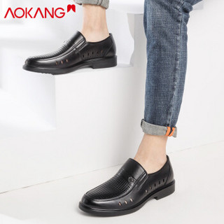 奥康（Aokang） 镂空舒适透气套脚大凉正装皮鞋193811000黑色43码