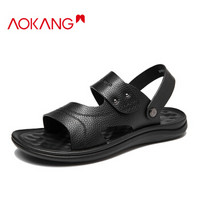 奥康（Aokang）男士舒适休闲露趾透气两穿简约防水沙滩鞋凉鞋103712022黑色40码