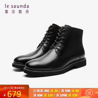 莱尔斯丹 le saunda时尚圆头系带拉链商务休闲男短靴LS ATM38601 黑色BKL 39