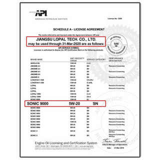 龙蟠SONIC9000 SN 全合成机油 5W-20 4L 汽车发动机润滑油 汽车机油