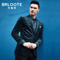 Brloote/巴鲁特男士丝绒西服时尚商务休闲便西男修身西装礼服秋冬外套 蓝绿 170/92A