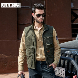 吉普(JEEP)马甲男2019春秋新品男装外套无袖坎肩马甲背心 LST1506军绿 XL