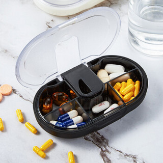 和匠Worldlife 旅行小药盒迷你便携一周密封随身药品药丸盒 大容量切药器分药器切片药盒 黑色  WJ3-18207