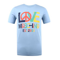 LOVE MOSCHINO 莫斯奇诺 男士天蓝色弹力棉反战图案短袖T恤 M473124 00Y15 XXL