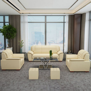 隆旭 办公家具办公沙发茶几组合办公室简约会客接待沙发商务皮沙发 米黄色 牛皮3+1+1 +长茶几7812
