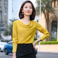 特洛曼红色衬衫女长袖韩版春季女装上衣时尚气质洋气宽松设计感小众缎面雪纺衬衣