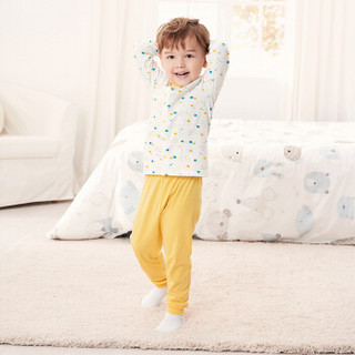 英氏婴儿居家服套装 对襟长裤儿童纯棉睡衣裤 187A5434黄色 100CM