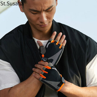 圣苏萨娜手套男半指户外运动学生护具排汗透气单杠男士健身骑行手套SM-424 黑橘色 M