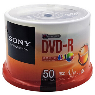 索尼（SONY）DVD-R 光盘/刻录盘 16速4.7G 桶装50片 空白光盘 可打印