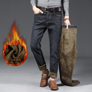 金盾（KIN DON）加绒牛仔裤 新款男士时尚弹力加绒保暖牛仔裤009黑色加绒32