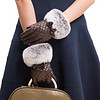 圣苏萨娜触屏手套 冬季保暖加厚绒里獭兔毛口头层羊皮 女士皮手套SW-282 咖色 L