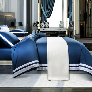 康尔馨 五星级酒店床品 60支高支高密全棉四件套 纯棉贡缎纯色 床单被套 蓝色 1.5米床 200*230cm