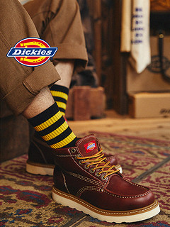 Dickies 帝客 男士牛皮系带短筒平底圆头工装靴194M50LXS34 黑色43