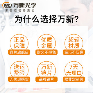万新光学 男士半框钛合金商务镜框+1.60防蓝光镜片