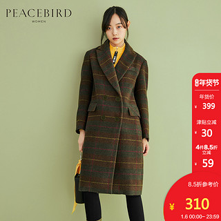 PEACEBIRD 太平鸟 双排扣格纹毛呢大衣