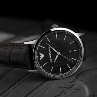 阿玛尼（Emporio Armani)手表  皮质表带时尚男表 休闲石英男士腕表 AR2480 43mm 黑色 不锈钢 黑色 皮质