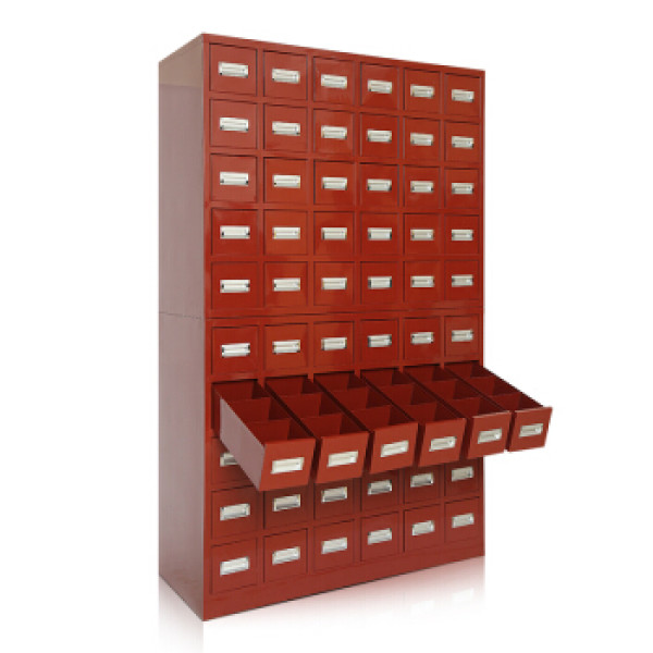 洛克菲勒 60抽仿古红中药柜中药斗中药厨抽屉铁皮柜厂家直销多斗柜