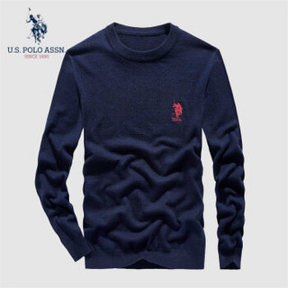 U.S.POLO ASSN. 羊毛衫男 2019秋季新品商务休闲圆领套头纯色带刺绣修身毛衣打底上衣  6194115108 深蓝色 48