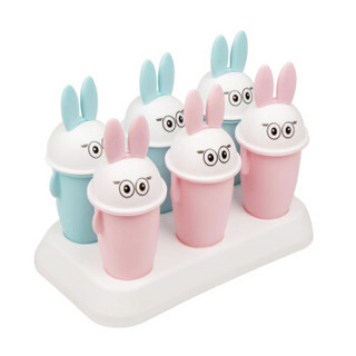 欧烹（L’HOPAN）卡通小兔子雪糕模具 带盖冰棒 冰淇淋 冰棍 雪糕 棒冰模具 6个装 粉色+浅蓝色OP8005