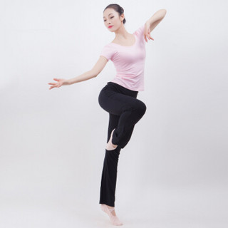 情妮娇 QINGNIJIAO 03舞蹈服成人女套装体操芭蕾舞服修身形体 粉红色瑜伽练功服上衣短袖S码