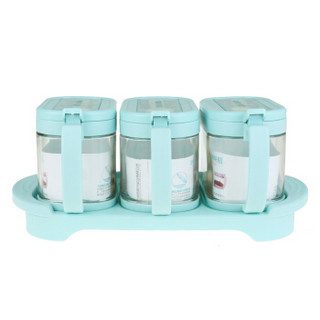 振兴 调味罐厨房时尚调料盒玻璃调味瓶(三个装)400ML配勺子带底座（颜色随机） YH5013