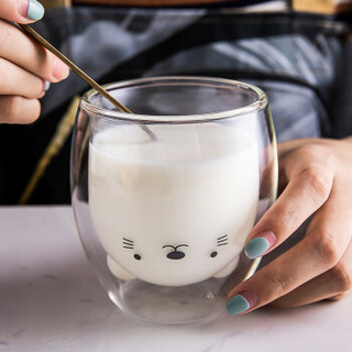 悠米兔yomerto   水杯女可爱ins风网红家用创意个性潮流大容量杯子   双层猫透明玻璃杯一只装