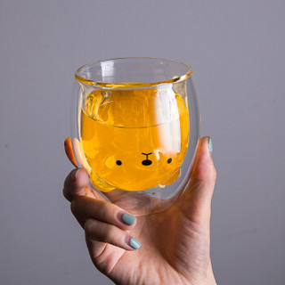 悠米兔yomerto   水杯女可爱ins风网红家用创意个性潮流大容量杯子   双层猫透明玻璃杯一只装