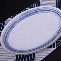 传旗 鱼盘日式简约陶瓷盘子12英寸护边鱼盘菜盘 和风多彩