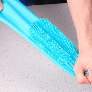 拜杰（Baijie）防水手套 硅胶多功能洗碗手套男女厨房清洁刷隔热 洗碗器一双装 LY-04 蓝色