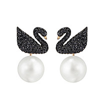 SWAROVSKI 施华洛世奇 Iconic Swan 黑天鹅珍珠两用耳钉