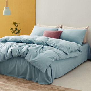 大朴（DAPU）套件 精梳纯棉磨毛四件套 加厚冬季 素色床单被套 雾蓝 1.5米床 200*230cm