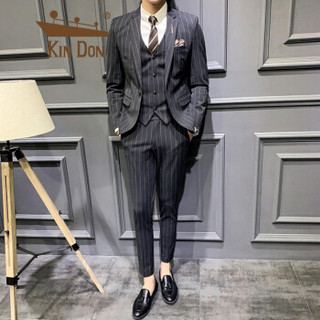 金盾 KIN DON 西服套装男士2019新款商务结婚礼服西装418-TZ1909三件套（深灰） 4XL西服+4XL马甲+34西裤